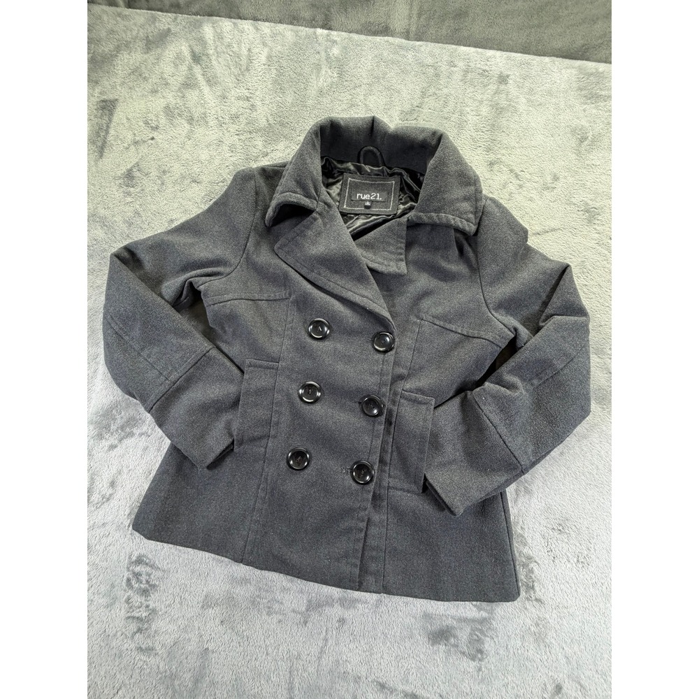 rue21 Women's Large Charcoal Grey Wool Blend Double Breasted Peacoat Jacket